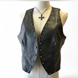 Studded Faux Leather Cropped Festival Vest in Smoky Grey Woman's VTG Large